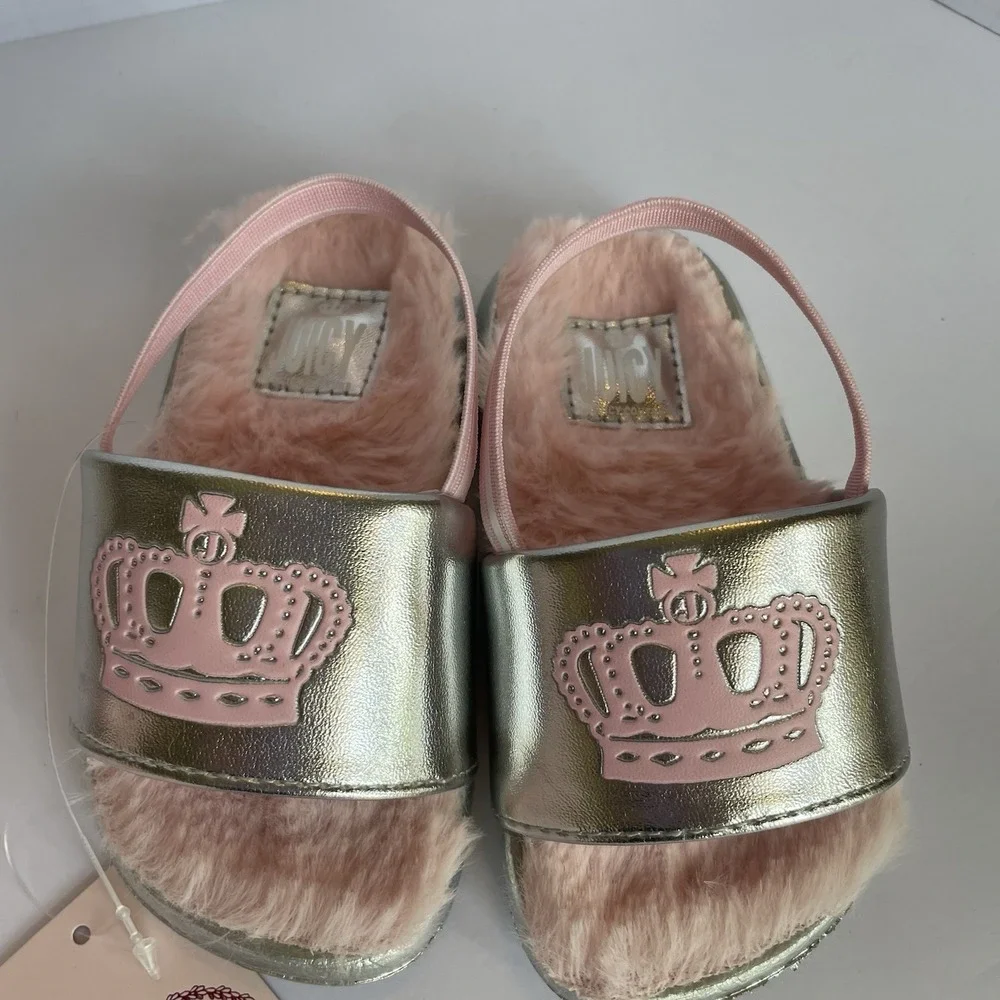 Juicy Couture Toddler Girl Sandals Size 5‎ LIL SALIDA Silver Pink Crown NWT Faux